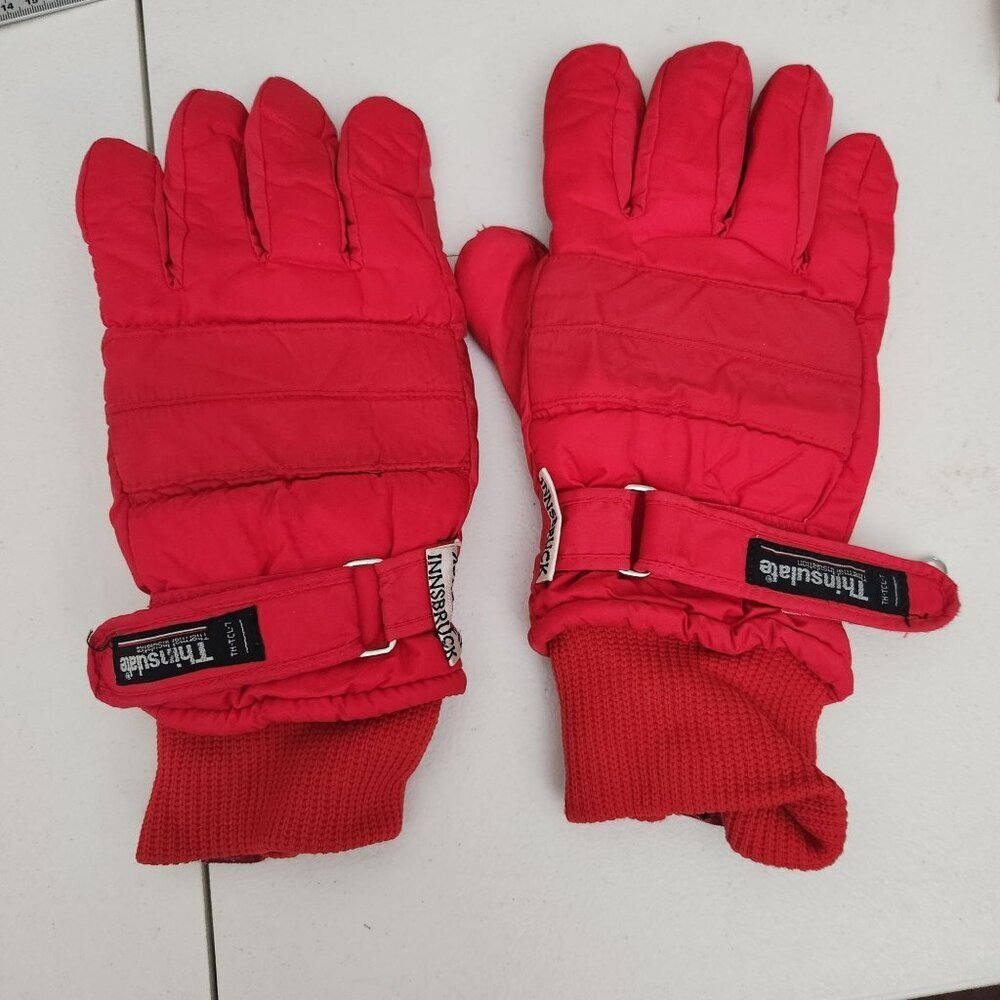 Vintage Innsbruck Thinsulate Red Ski Gloves With Suede Palm For Adults